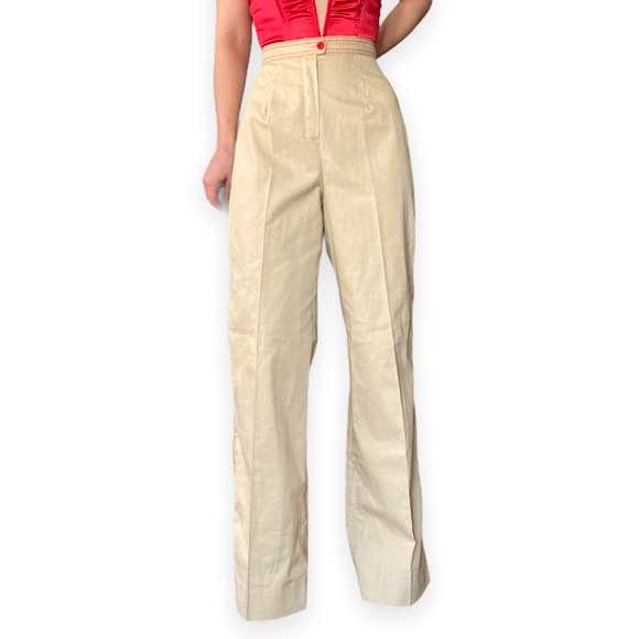 Vintage 70s Wide Leg Khaki Trousers, ILGWU, 26” Waist Super High Rise - Picture 3 of 5